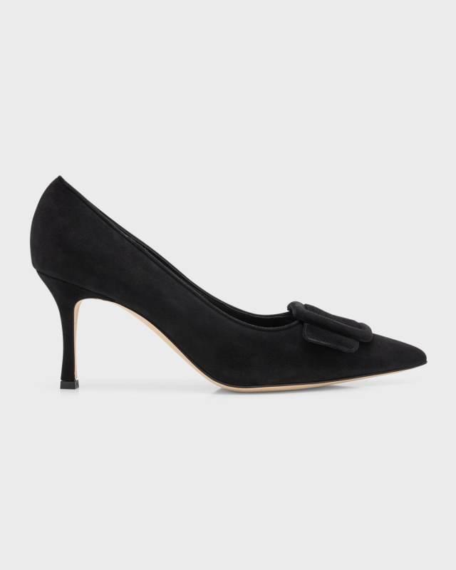 Maysale Suede Pointed-Toe Buckle Pumps